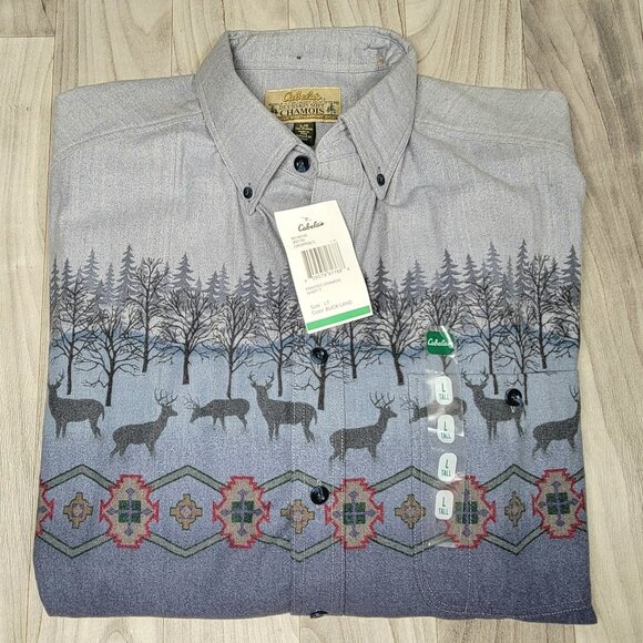 Cabela's Other - Cabelas Shirt Men L BUCK LAND Deerskin Soft Printed Chamois Flannel 90s Vtg